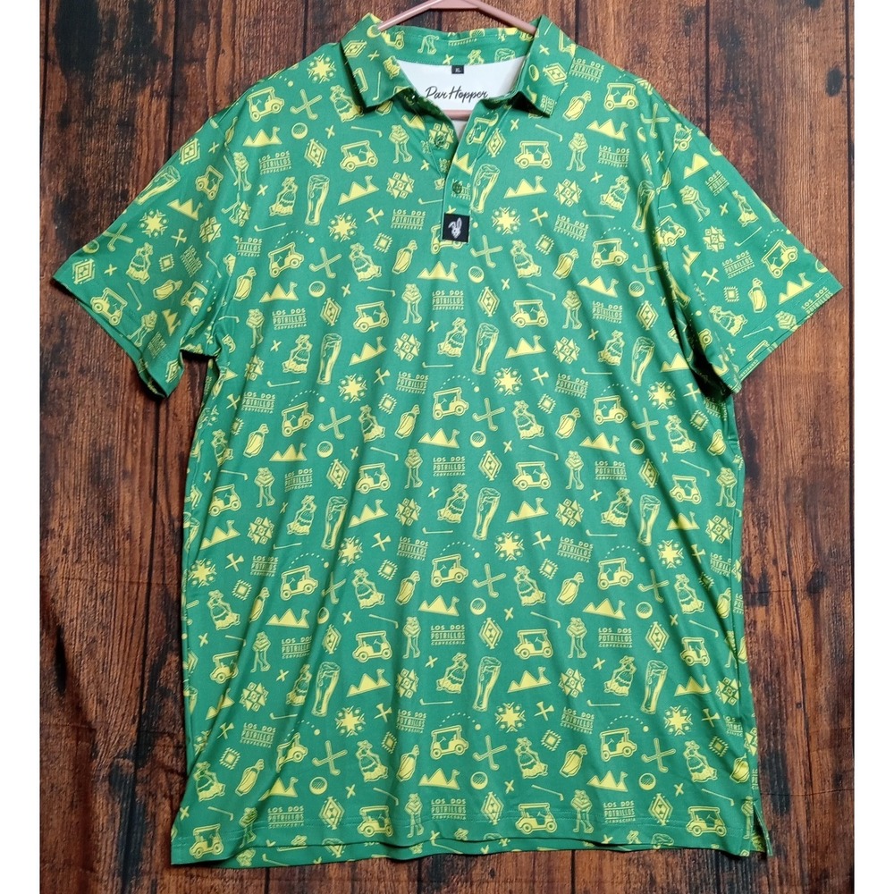 Par Hopper Men's Performance‎ Short Sleeve Golf Polo AOP Shirt Size XL Green